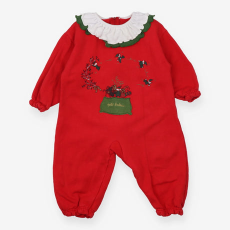 Romper red large green collar elves zip back