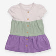 Dress SS jersey tiered white green lilac