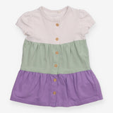 Dress SS jersey tiered white green lilac