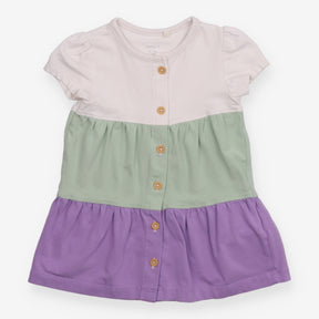 Dress SS jersey tiered white green lilac