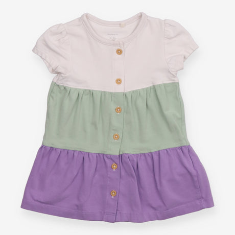 Dress SS jersey tiered white green lilac
