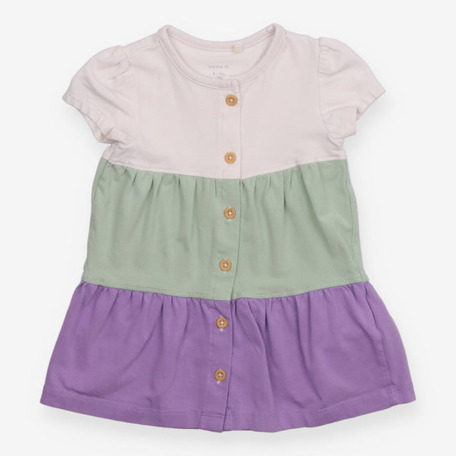 Dress SS jersey tiered white green lilac