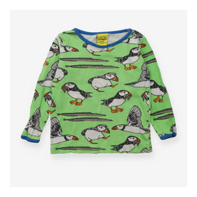Tee Long Sleeve Bright Green with Puffins Prints