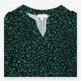 Blouse Green & Black Abstract Print Pintuck Long S