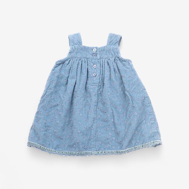 Dress Blue Cord Embroidery Anglaise