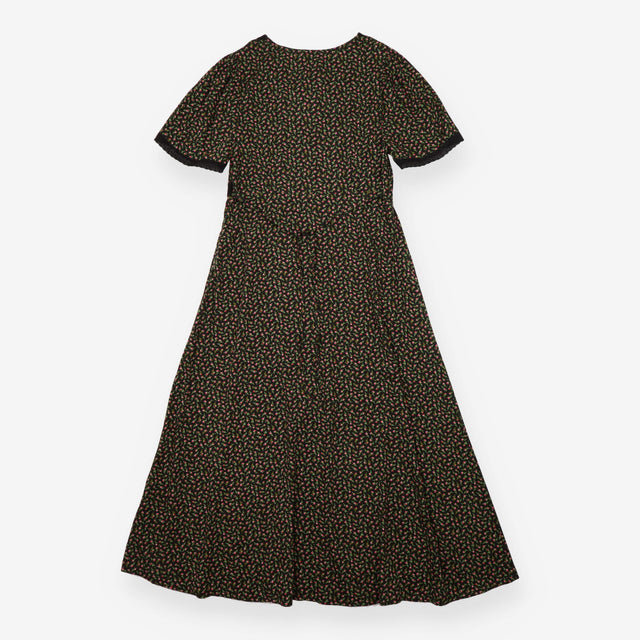 Midi Dress Black Ditsy Floral Lace Detail