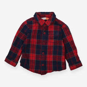 Shirt red navy plaid LS