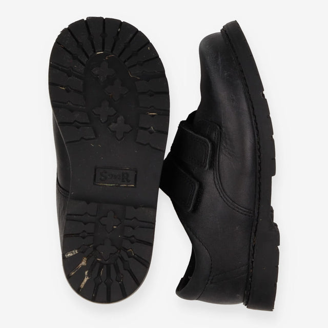 Shoes Black Leather 2 Strap Rip Tape