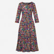 Dress Multi Floral Print Long Sleeve Midi Round Ne