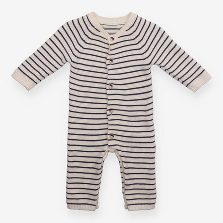 Romper knit navy and white stripe