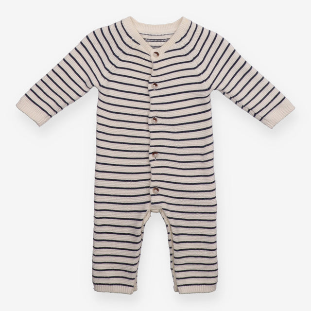 Romper knit navy and white stripe