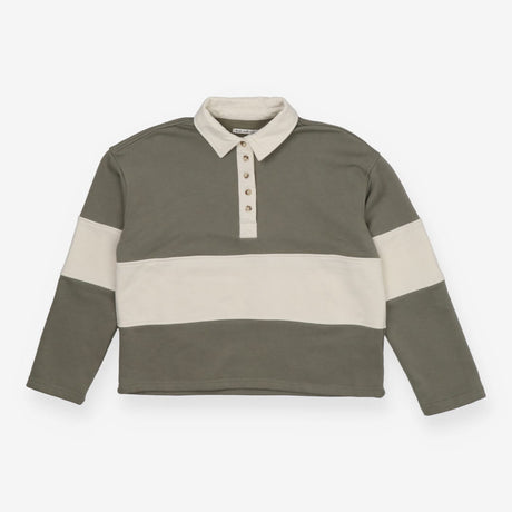 Khaki Green Cropped Rugby Sweater – White Stripe L