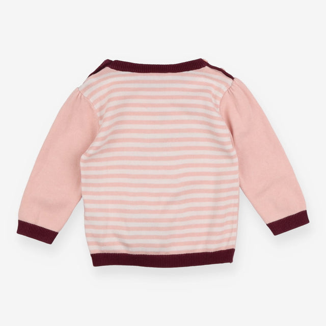 Pink deer jumper with burgundy trim
