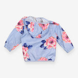 Blue Waterproof Jacket with Roses
