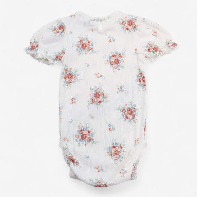 Bodysuit White with flowers & Frilled sleeve