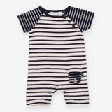 Romper Navy Stripe with Sailing Boat Pocket Appliq