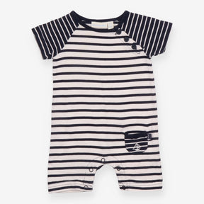 Romper Navy Stripe with Sailing Boat Pocket Appliq