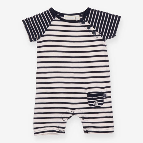 Romper Navy Stripe with Sailing Boat Pocket Appliq