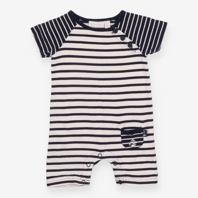 Romper Navy Stripe with Sailing Boat Pocket Appliq