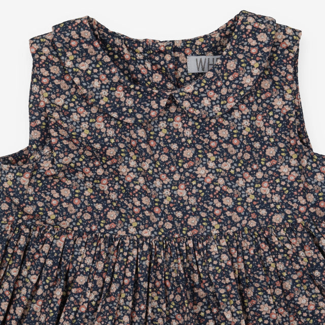 Dress sleeveless navy ditsy collared