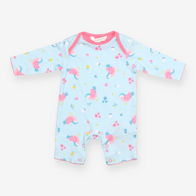Blue Romper with Pink Birds