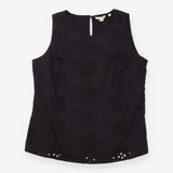 Black 100% Cotton Broderie Anglaise Sleeveless Top