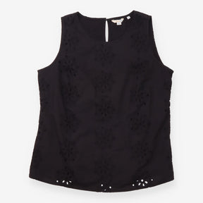 Black 100% Cotton Broderie Anglaise Sleeveless Top