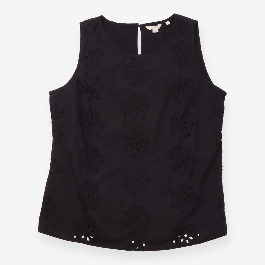 Black 100% Cotton Broderie Anglaise Sleeveless Top