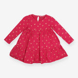 Pink long sleeve dress with gold cherries