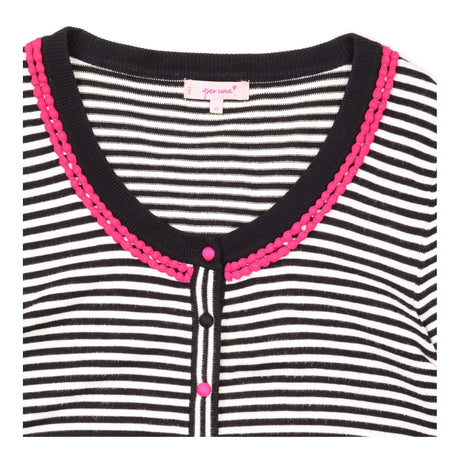 Cardigan Black White Pink Green Striped Embellishe