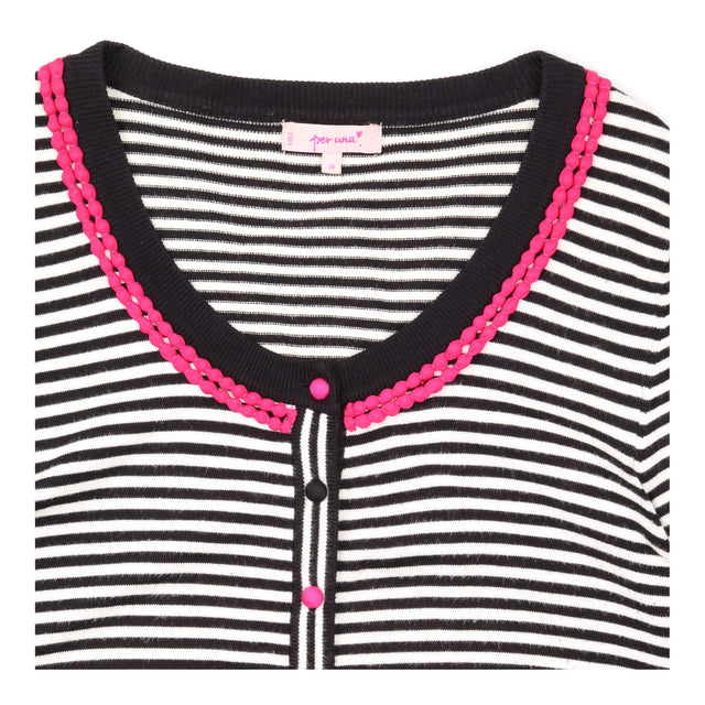 Cardigan Black White Pink Green Striped Embellishe