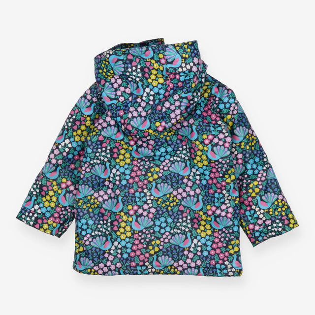 Raincoat Duffle Black with Peacocks and Flowers