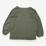Top Khaki Olive Green Puff 3/4 Sleeve Crew Neck
