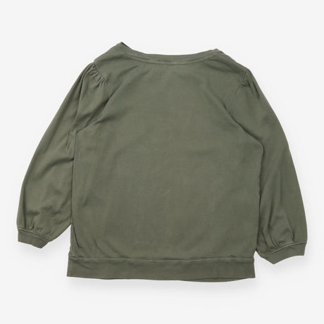 Top Khaki Olive Green Puff 3/4 Sleeve Crew Neck