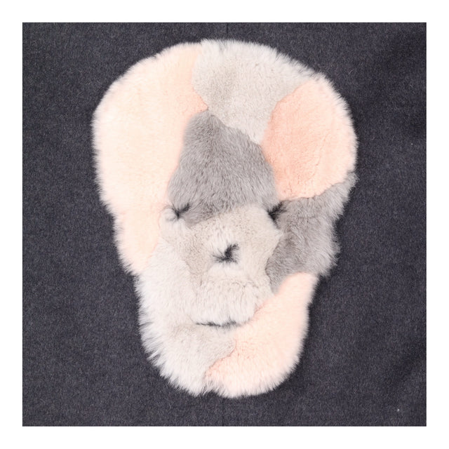 Coat Charcoal Wool Cashmere Fur Skull Motif Longli