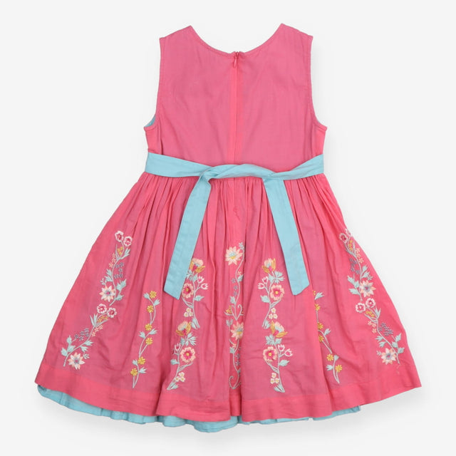 Summer dress pink embroidered flowers