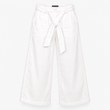 Trousers White Linen Wide Leg Belted