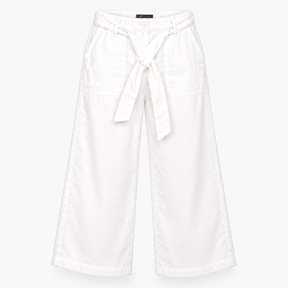 Trousers White Linen Wide Leg Belted