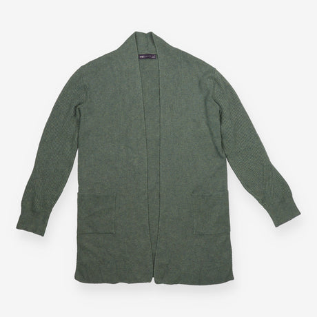 Longline Cardigan Sage Green Open Front Pockets