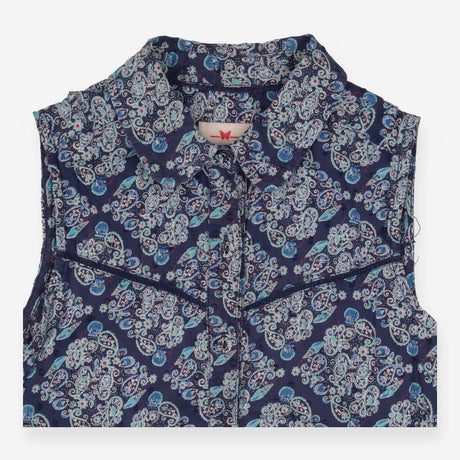 Shirt sleeveless blue paisley tie up