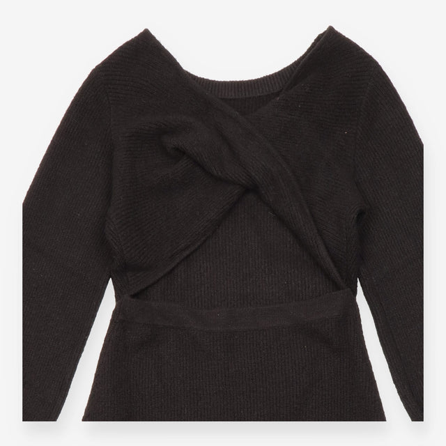 Maxi Dress Black Cosy Knit Twist Back