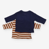 T-shirt long sleeves navy and brown white stripe 2