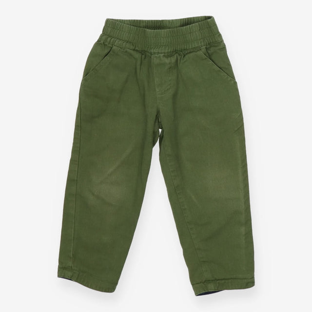 Trousers green pull on navy lining