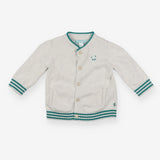 Grey and Teal Knit Bomber Bear Face