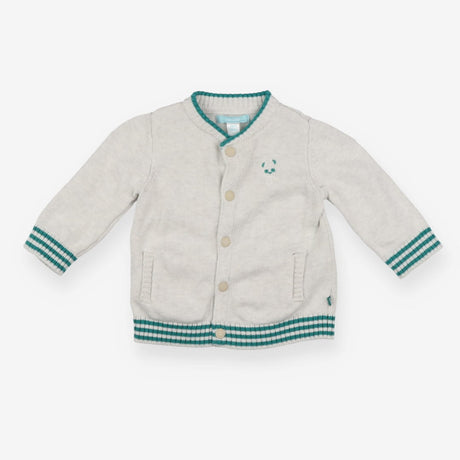 Grey and Teal Knit Bomber Bear Face