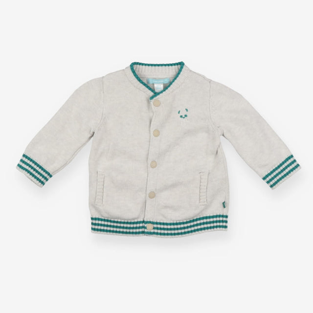 Grey and Teal Knit Bomber Bear Face
