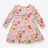 Long sleeve floral dress pink, green, yellow