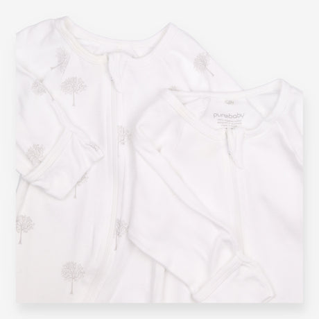 Sleepsuits Zip Up White Tree Print 2 Pack