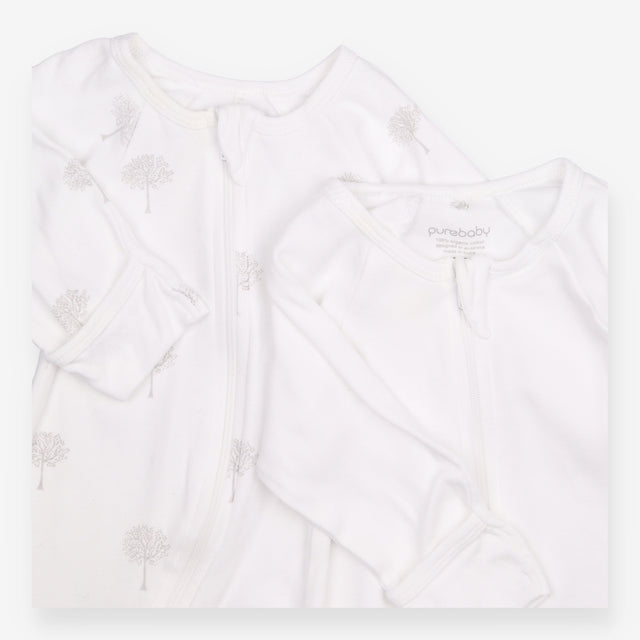 Sleepsuits Zip Up White Tree Print 2 Pack