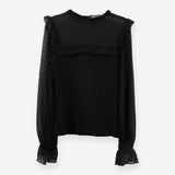Polka Dot Sheer Blouse Spot Print Tie Neck Shirt